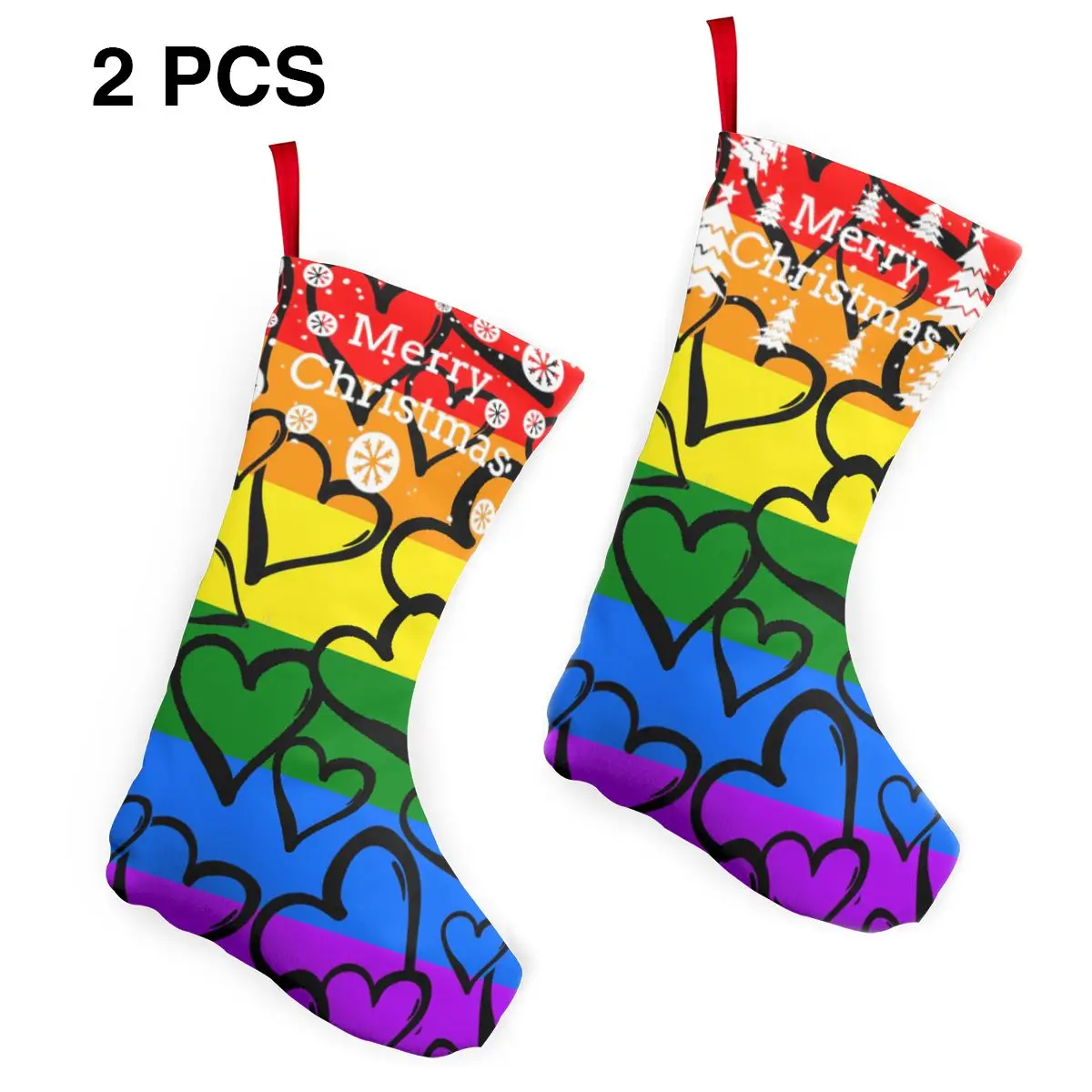 

Gay Pride Rainbow Hearts Hand Draw Ink Christmas Stockings Home Decor Hanging Bags Xmas Tree Decorations Party Supplies