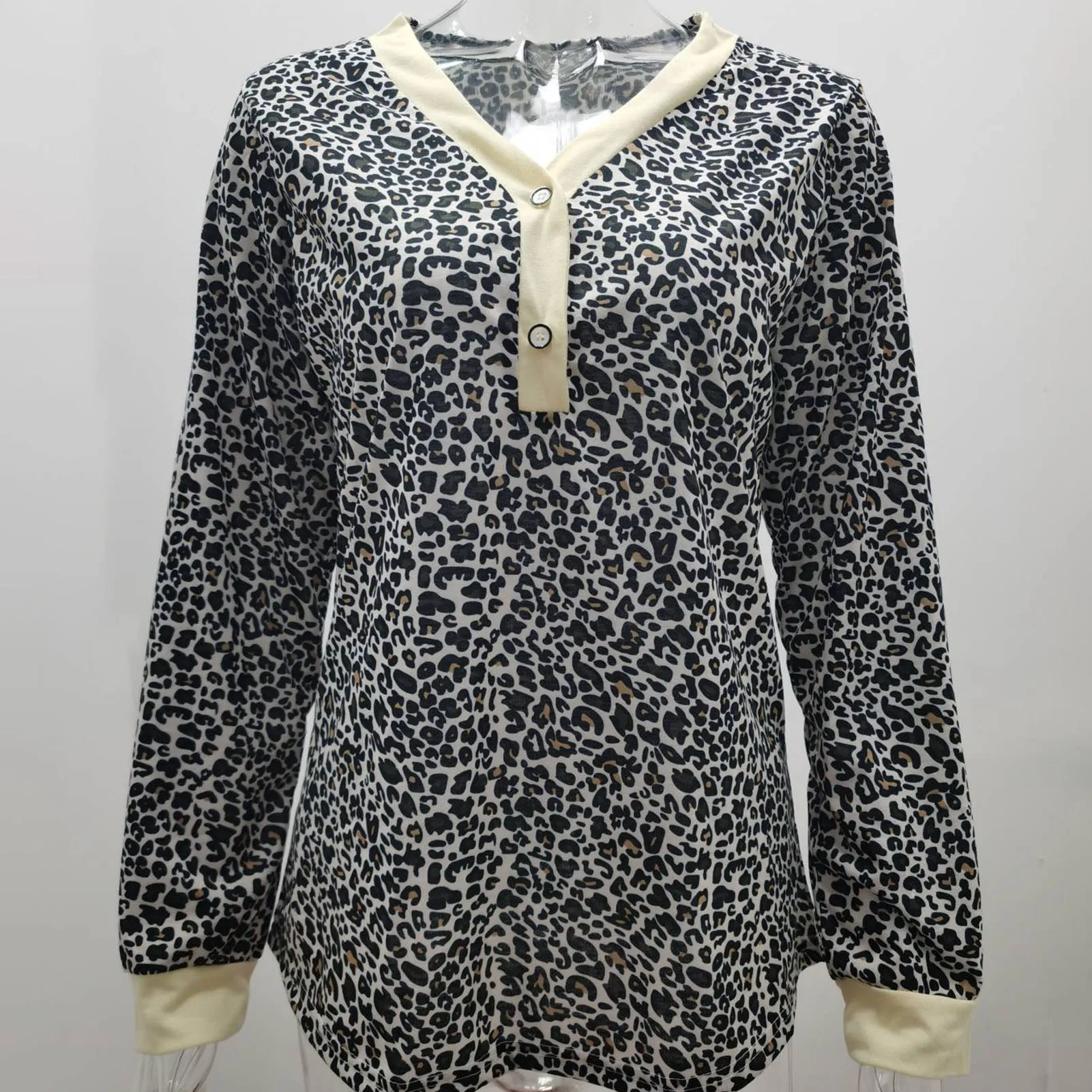 

Leopard Camouflage Print Women's Blouse Autumn Spring V Neck Long Sleeve Female Tops Blouses 2020 New Casual Ladies Clothes 2021