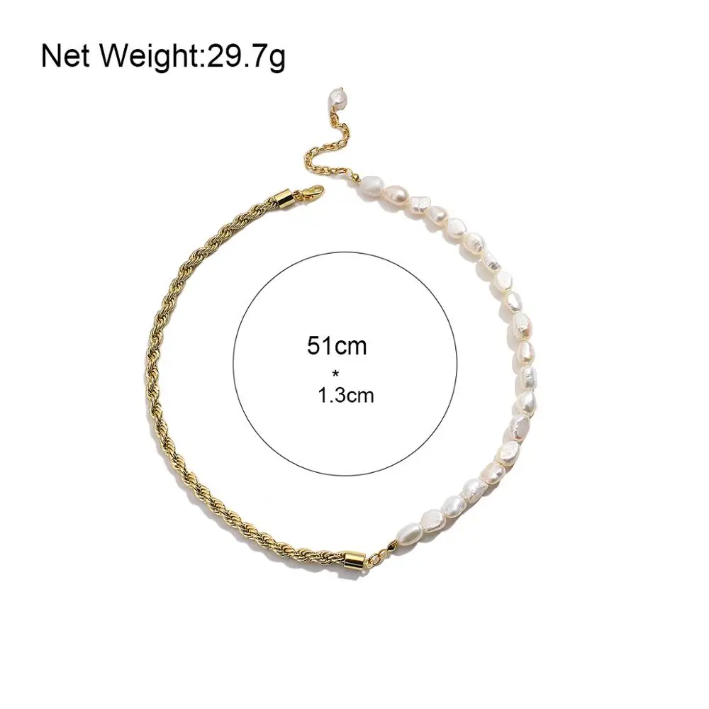 

Flashbuy New Design Baroque Freshwater Pearl Necklace For Women Twisted Metal Chain Necklace Chic Fashion Valentine's Day Gift