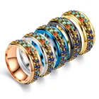 Новинка 2021, модное популярное женское кольцо в европейском и американском стиле из нержавеющей стали, с цветной бриллиантовой цепью, Трендовое кольцо в стиле панк