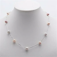 HABITOO 925 Sterling Silver Chain Multicolor Freshwater Cultured Pearl Necklace Simple Fashion Jewelry for Women Charming Gifts