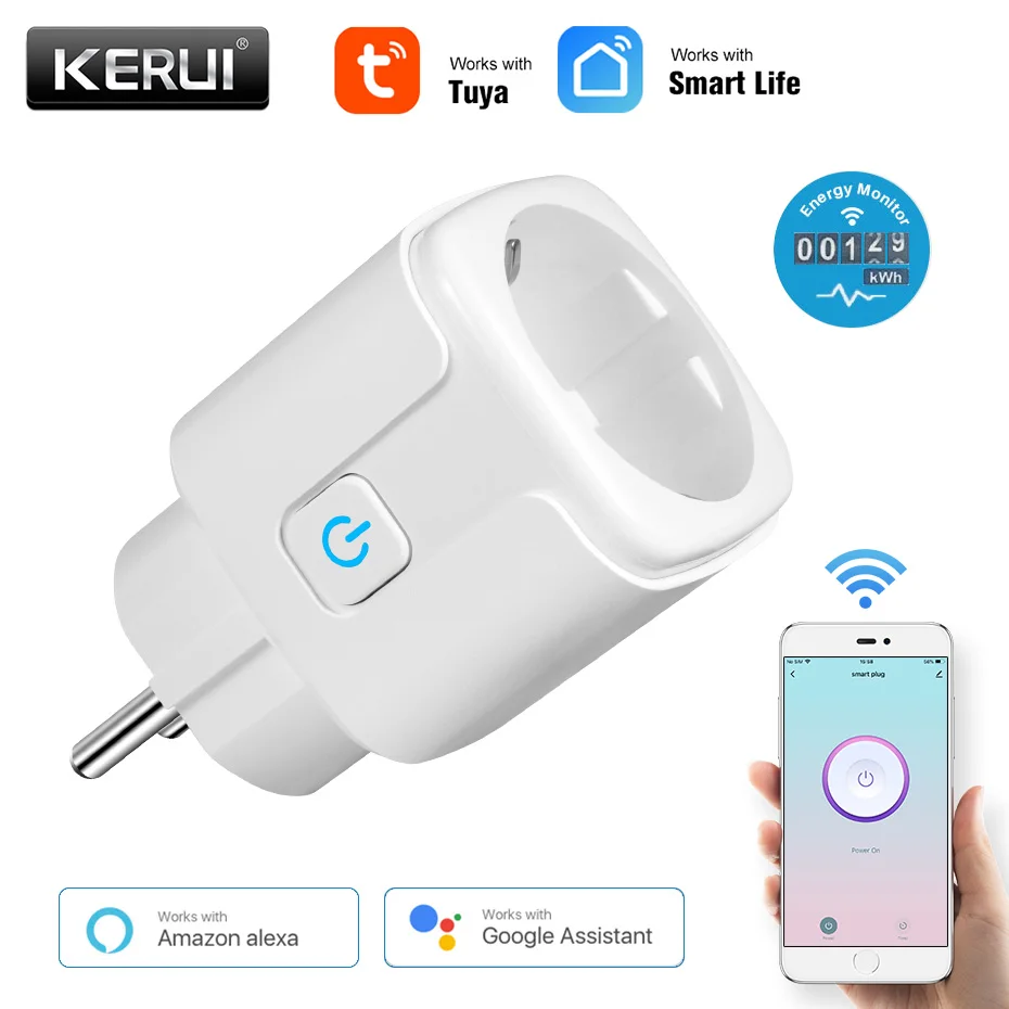 

KERUI смарт-разъем Wi-Fi Tuya гнездо Мощность монитор Функция времени Tuya приложения SmartLife Управление работает с Alexa и Google Assistant