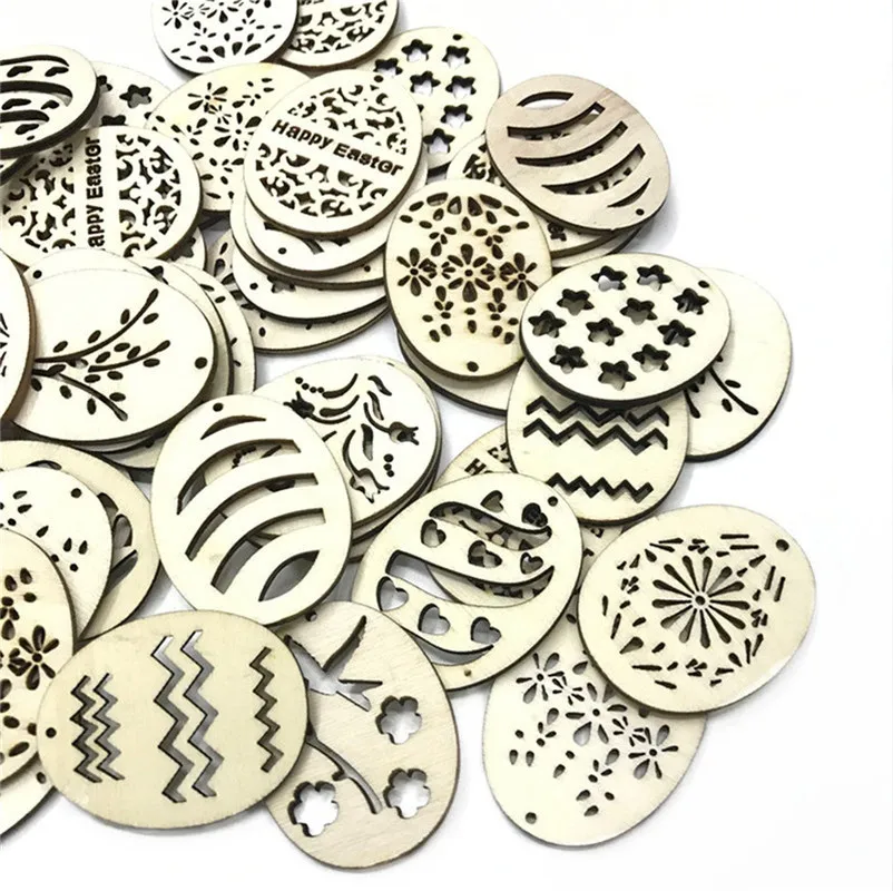 

150 шт. 40 мм пасхальный декор, Деревянное яйцо, полый деревянный подвесной кулон, товары для Пасхальной вечеринки, деревянное подвесное украш...