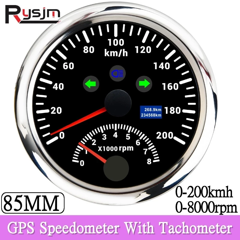 New 85mm Digital Car Truck Boat GPS Speedometer Gauge 0-200KM/H 0-120kmh Speed Meter Tachometer 8000RPM for Car Boat ATV 9-32V
