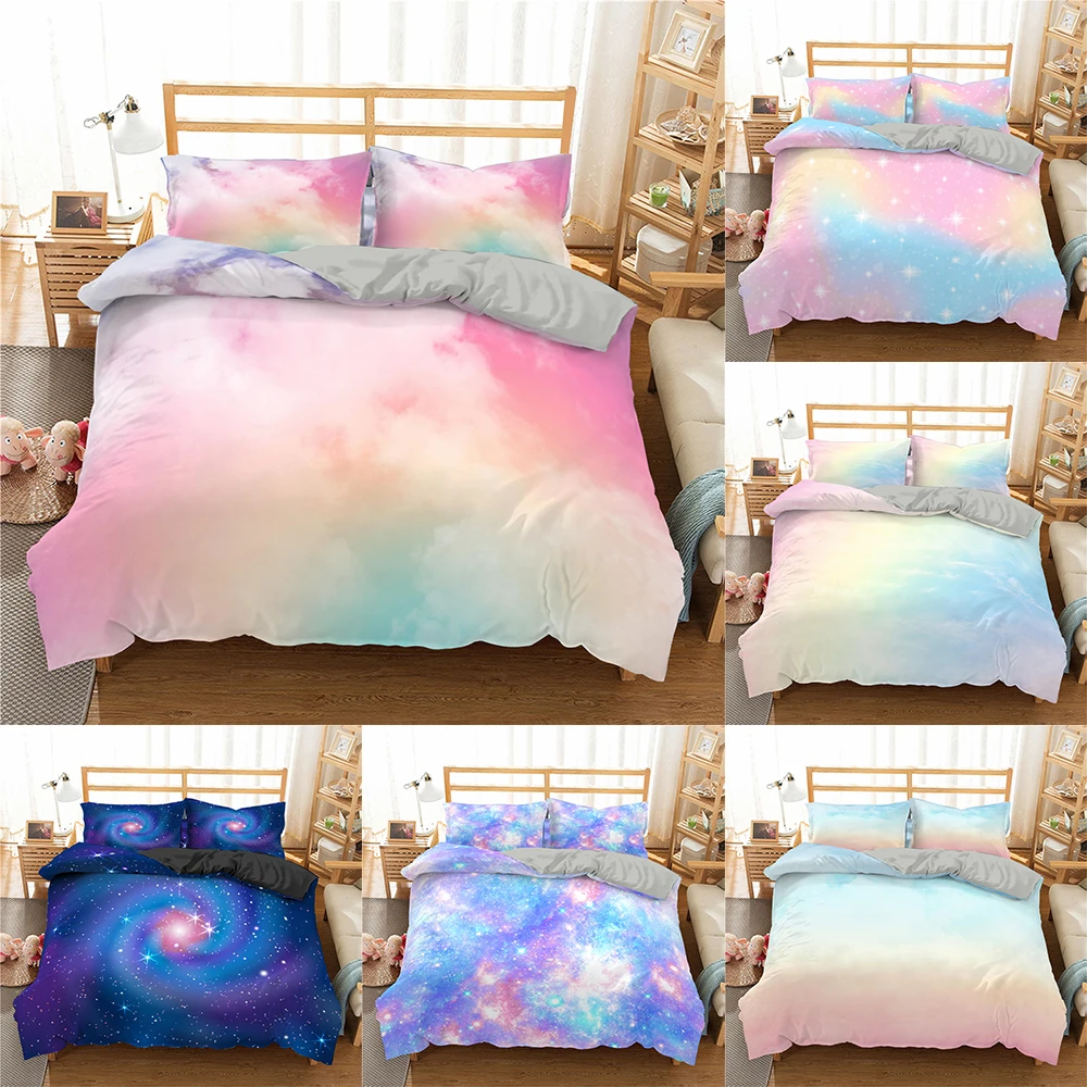 

ZEIMON Galaxy Bedding Sets 2/3Pcs Colorful Duvet Cover Bed Set Soft Quilt Cover Single Queen King Size Comforter Cover Set