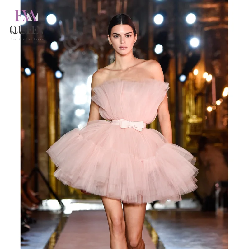 Сетчатое однотонное розовое мини-платье EvaQueen с рюшами и датой женские Клубные