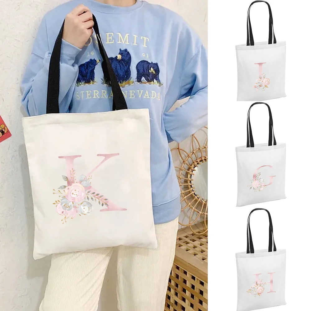 

Bolsas De, Harajuku Women Shoppers Shopping Bag Shoulder Bag Pink Flower Print,grocery Bags Reusable Foldable Tote Bag