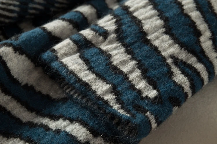 

Autumn Winter 2021 Zebra-print Wool-blend Knitted Thick Coat Women Coat