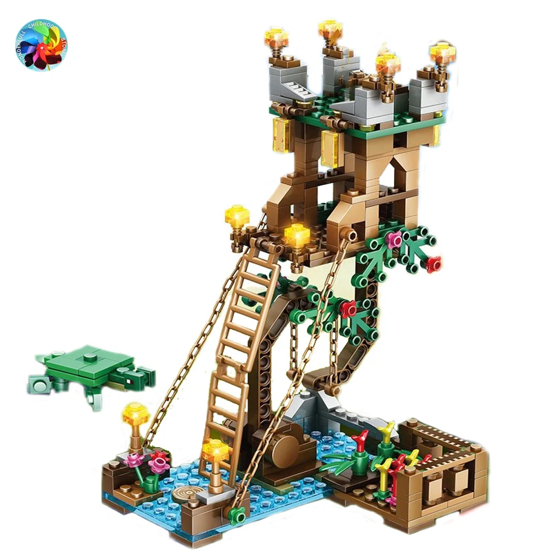 

329Pcs City Tensegrity Balances Mine Village House Building Blocks My Worlded Floating Fortress Figures Bricks Toys for Children