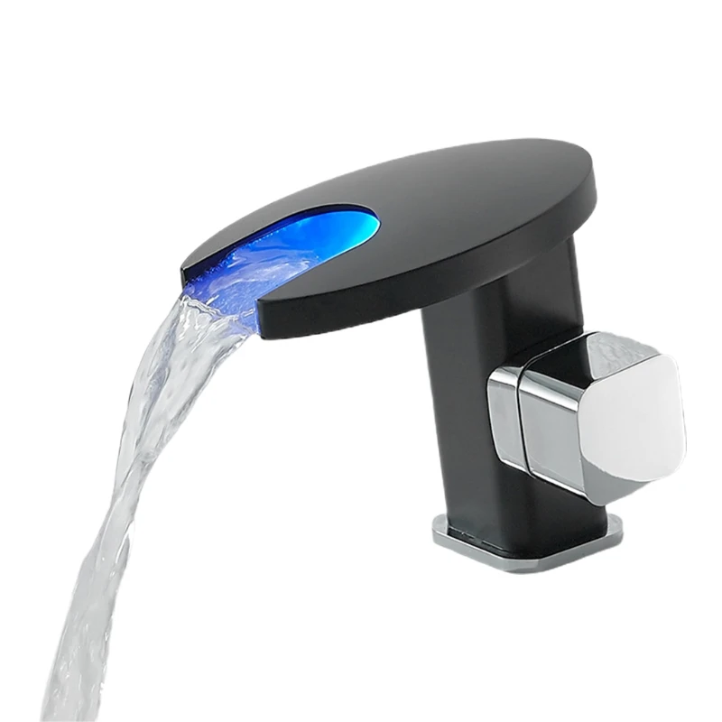 

K1KA Hydropower Mixer Tap Color/Temperature Change Waterfall Spout w/o LED Faucet Smart Induction Black/White/Gold/ Silver