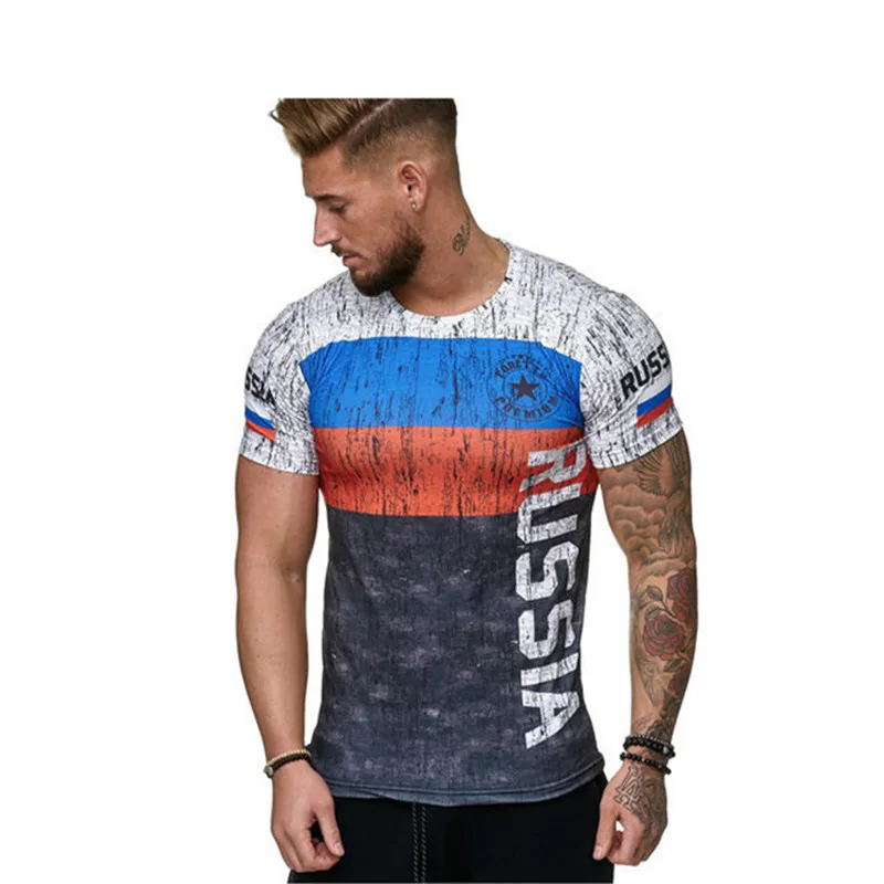 Мужская футболка с короткими рукавами летняя дышащая 3D принтом русского