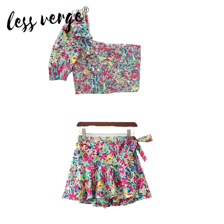 Lessverge женские комплекты с цветочным принтом на одно плечо Женская мини юбка