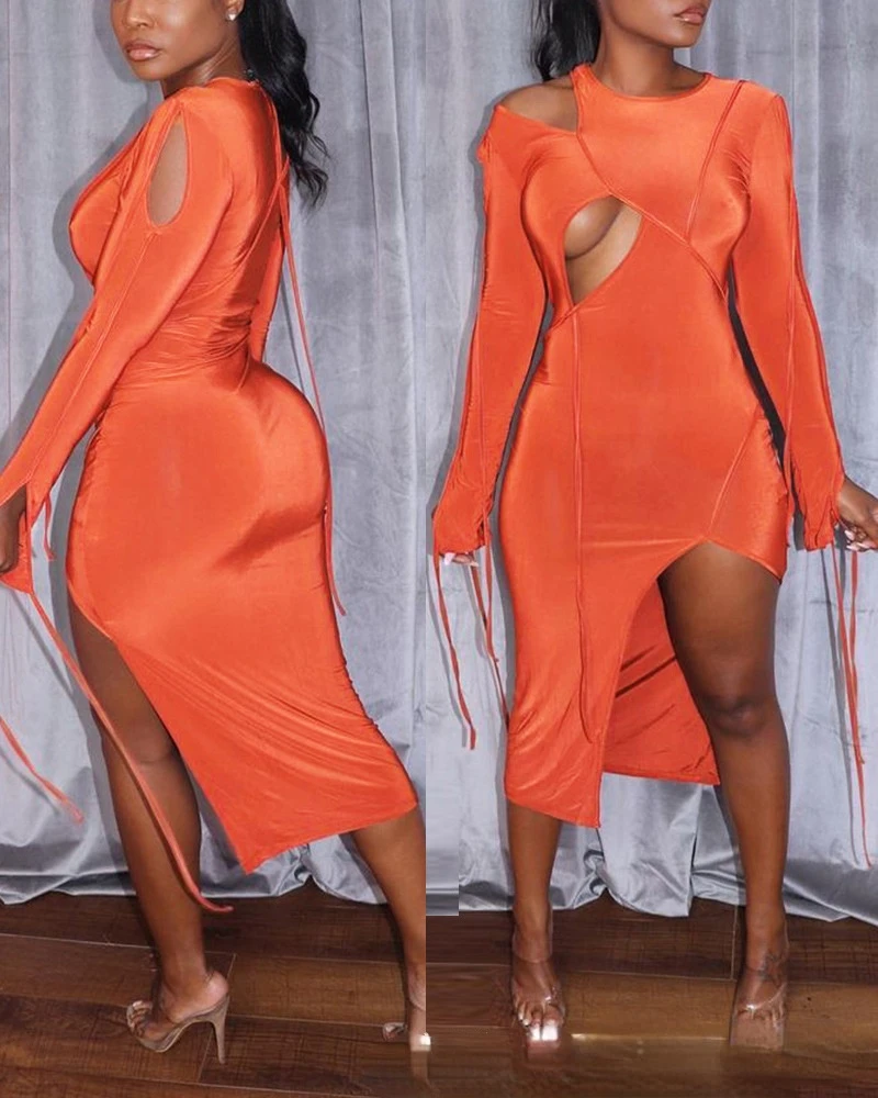 

Соблазнительное облегающее платье с разрезом, женское однотонное ажурное платье с круглым вырезом, женские вечерние платья на шнуровке с д...