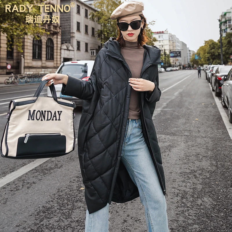 

JCHB 2021 specialty cold leather bar down jacket Women's Mid-length leather loose sheepskin coat