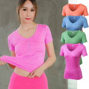 Новинка, спортивный Топ для женщин, Спортивная футболка для фитнеса, топы для йоги, женские топы с V-образным вырезом, быстросохнущие футболки для йоги и бега, большой размер 2xl, Топ