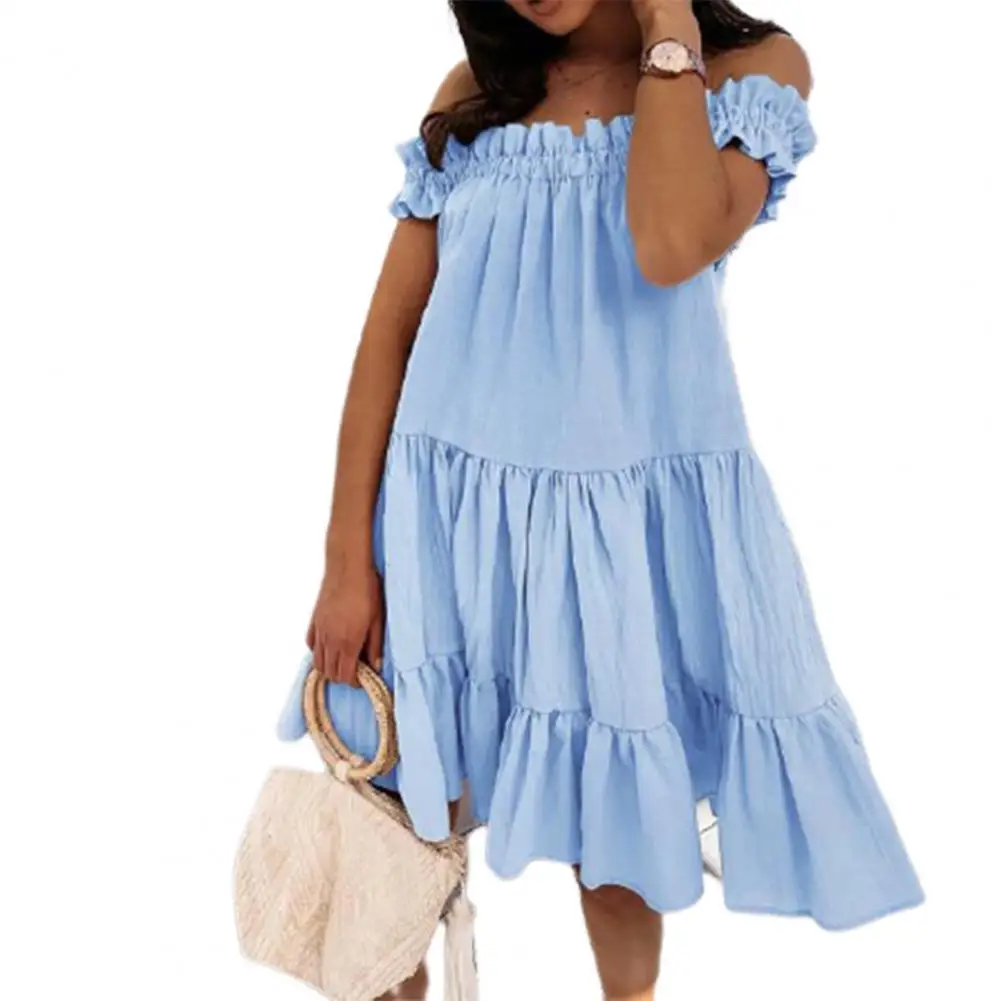 

Women Dress Solid Color Ruffled Soft Casual Plus Size A-line Knee-length dresses for women 2021 for Dating Summer clothes