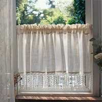 white linen and cotton half curtain american simple lace wheat fringed coffee short curtain fabric kitchen curtains my1445