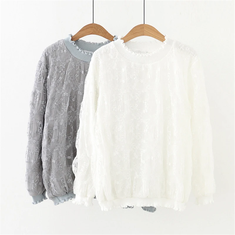 Новинка 2019 толстовка с капюшоном свитер круглым вырезом кружевной пуловер