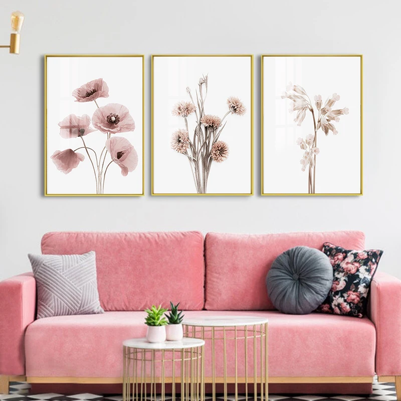 Картина на холсте с розовыми растениями и цветами Настенная картина в