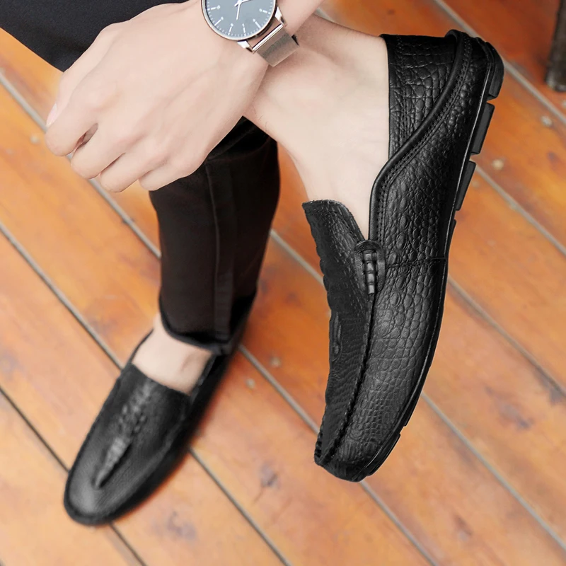 Мужские удобные лоферы без застежки повседневная обувь из натуральной кожи