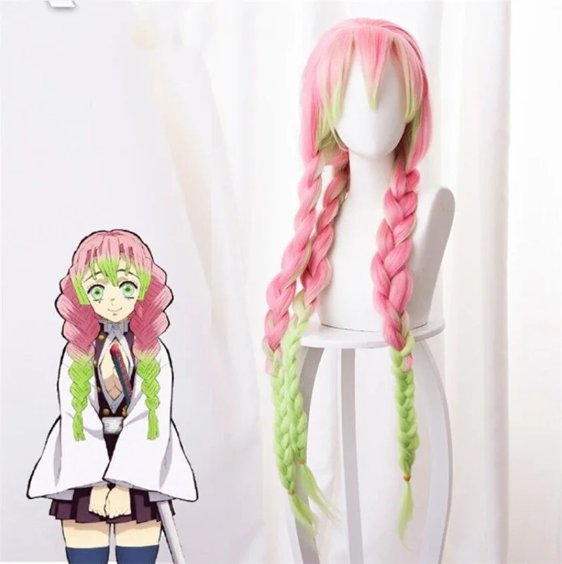 

Kanroji Mitsuri Anime Demon Slayer: Kimetsu No Yaiba Women Cosplay Wig Green Pink Colorful Hair Braids Hair