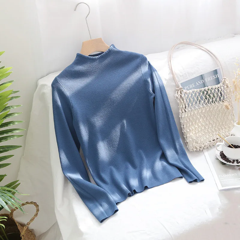 

2020 Autumn Winter Casual Solid Color Half High Neck Knitted Sweater Thick And Comfortable All-match Pullover Bottoming Sweater