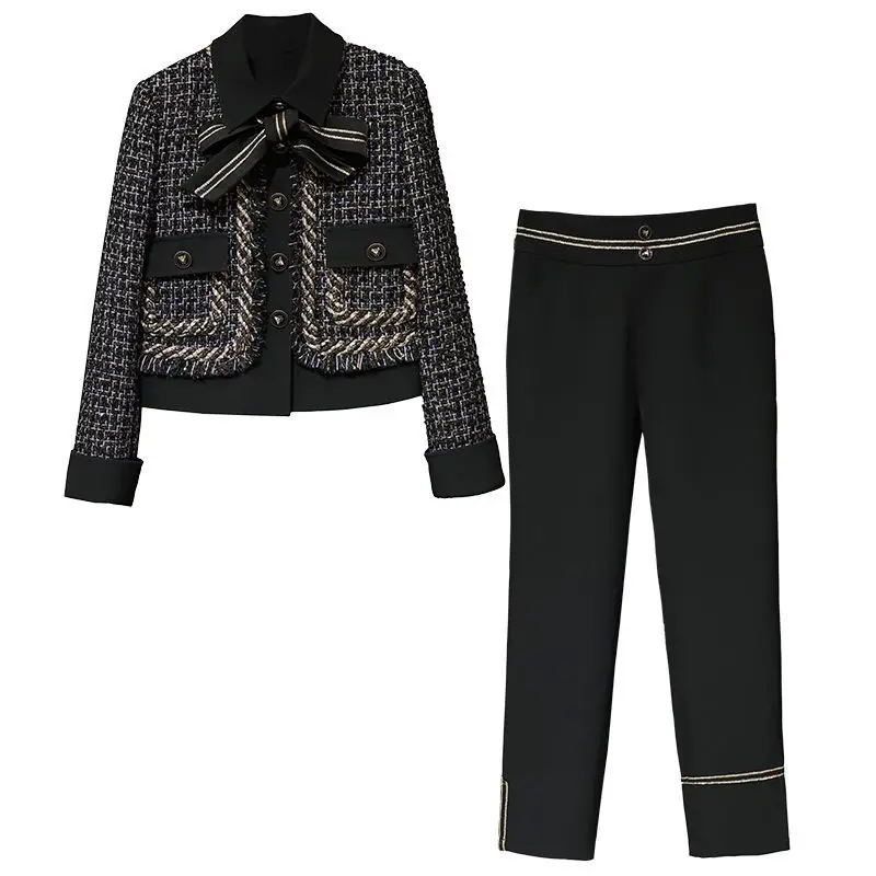 

Plus Size Women's Fat Sister Fried Street Suit Autumn New Age-reducing Coat and Thin Pants Two-piece Suit