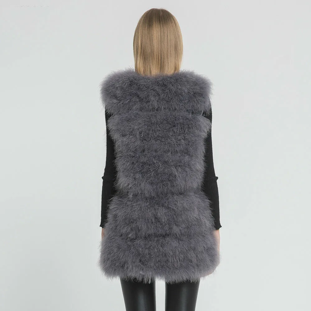 Новинка 2019 жилет из натурального страусиного меха зимний теплый Модный женский