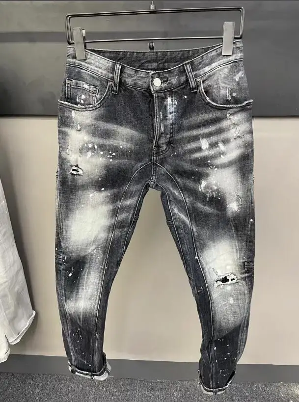

Classic Hot Dsquared2 couple ripped knit jeans fashion brand streetwear distressed washed motorcycle T156