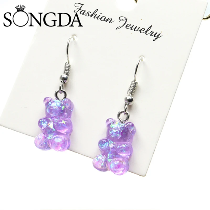 

Fashion Cute Colorful Bear Dangle Earrings Acrylic Animal Fish Hook Earring for Women Friend Girl Birthday New Year Gift Jewelry