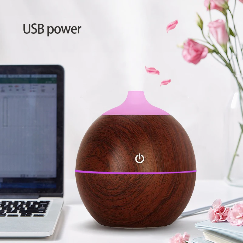 

KBAYBO 130ml Aroma essential oil diffuser USB ultrasonic wood Air Humidifier with Wood Grain 7Color Changing LED Lights for home