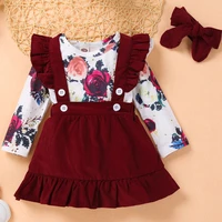 baby clothing dress cute toddler girl sets fly sleeve floral print bodysuitsruffle overalls dress newborn baby girl clothes set