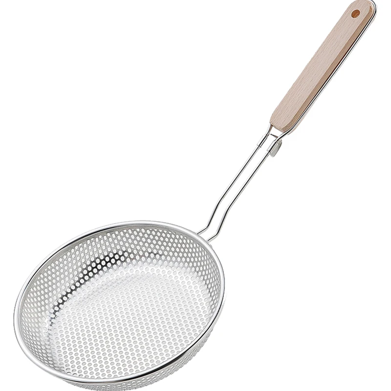 

1 pcs wooden handle stainless steel colander strainer noodle cooking spatula pasta oil spoon strainer kitchen tool