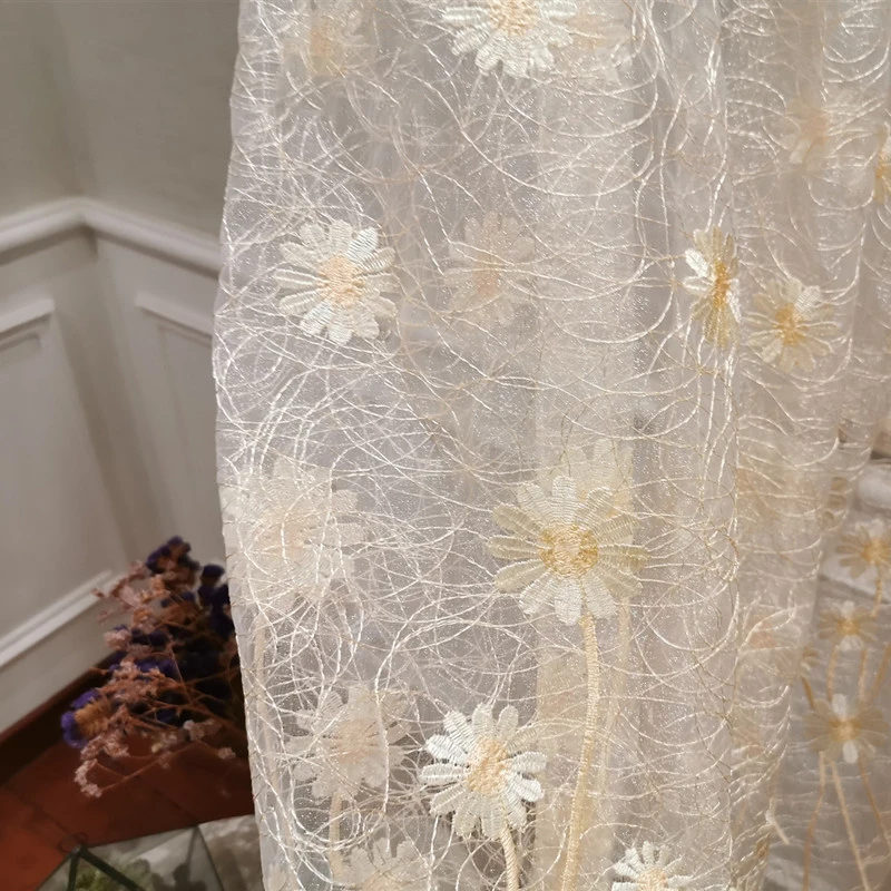 

Luxury Flowers Bird's Nest Embroidered Curtains For Living Room Beige/Coffee Modern Art Tulle Balcony Home Decoration Corinas 3