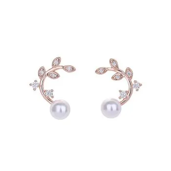 

Korean Gentle and Small Micro-inlaid Zircon Leaf Pearl Earrings Female Leaf Earrings