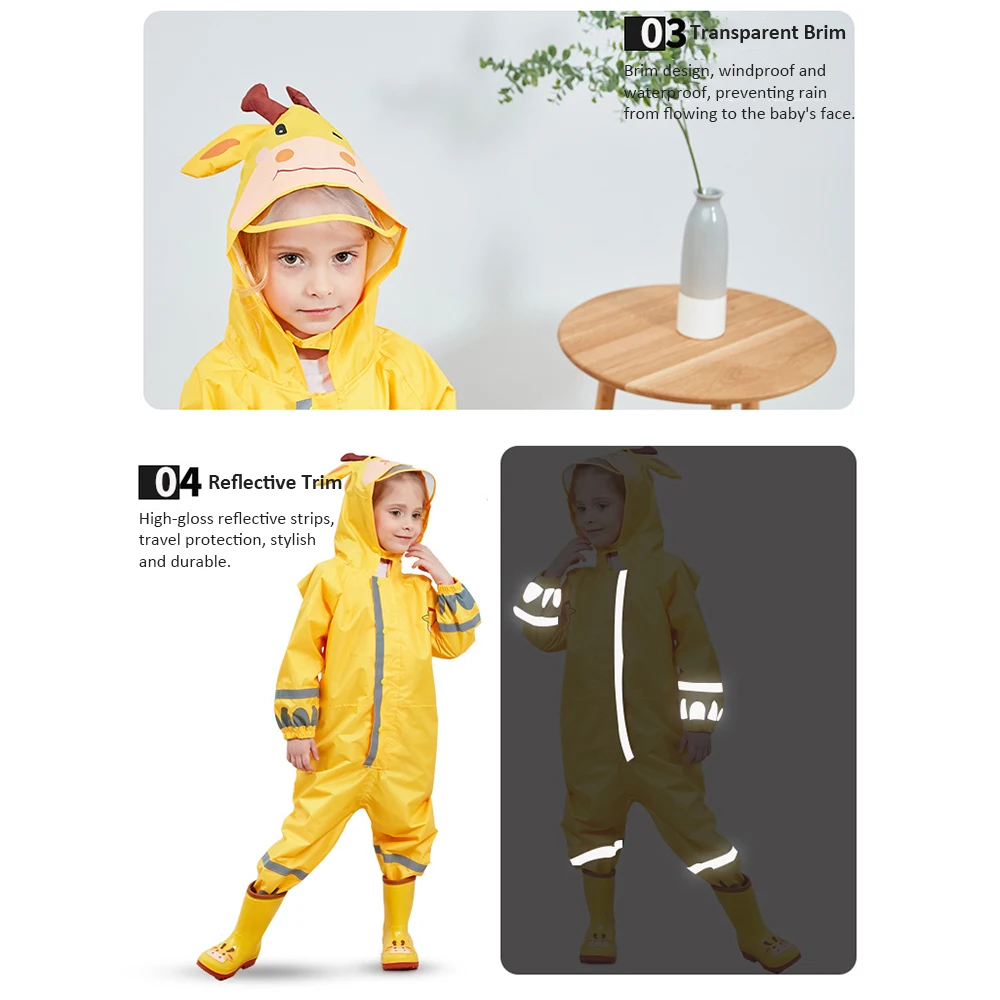 Детский дождевик с капюшоном светоотражающий Воздухопроницаемый плащ для детей