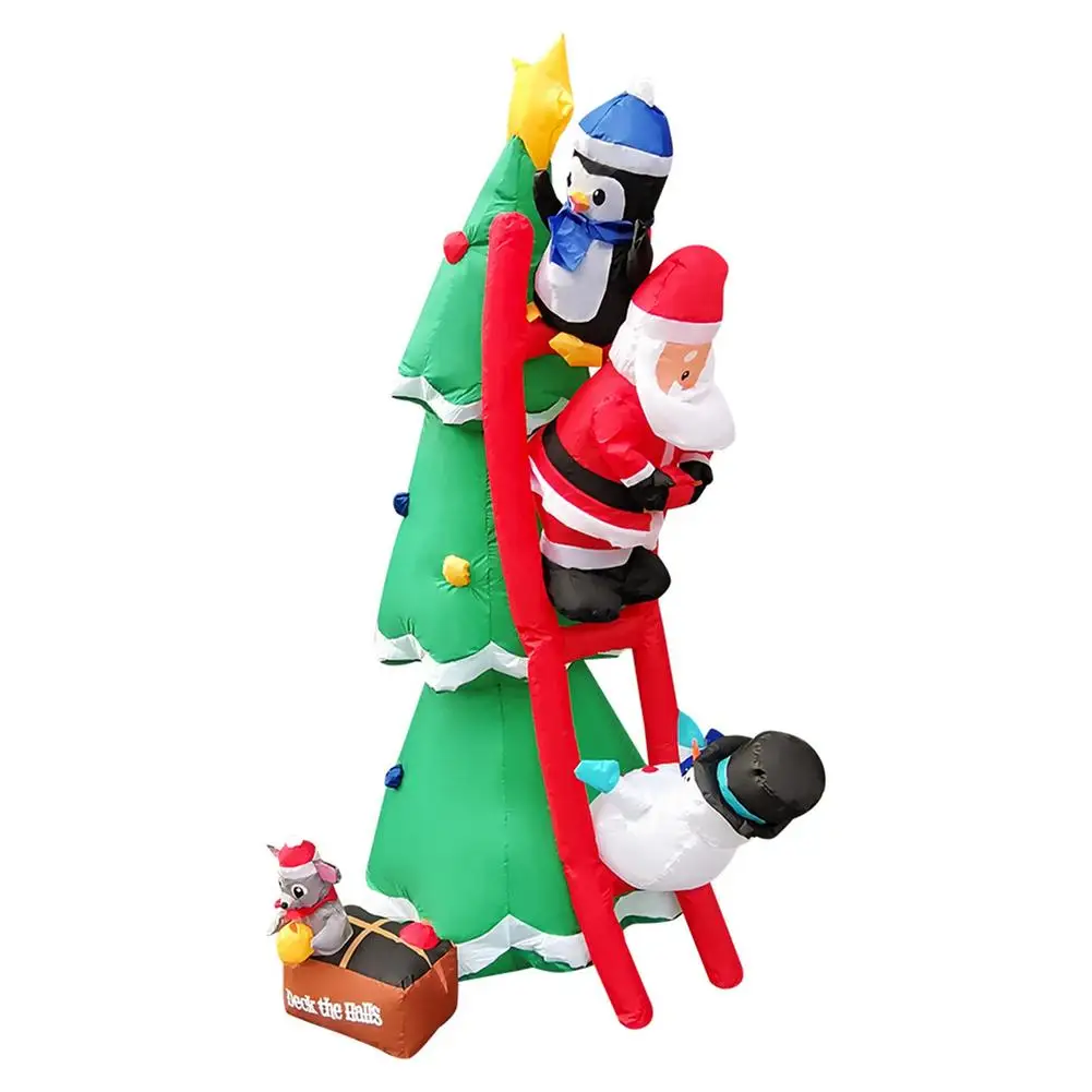 

LED Inflatable Outdoor Christmas Tree 6ft Inflatable Blow-Up Tree With Santa Claus Penguin Snowman On Sleigh For Christmas Deco
