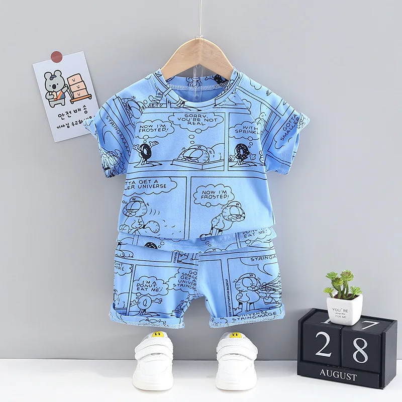 

Комплекты одежды для маленьких мальчиков с персонализированным анимационным принтом, летняя футболка с круглым вырезом и шорты для малень...