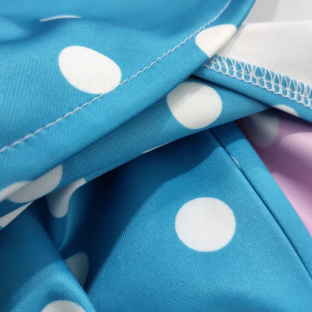 Кружевное платье миди с короткими рукавами синее элегантное летнее в горошек