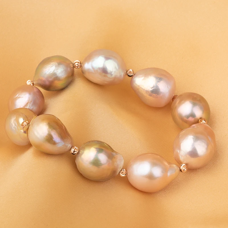 

Huge 13-14mm Genuine Fresh Water Pearl Bracelet Natural Color Beads #B00005