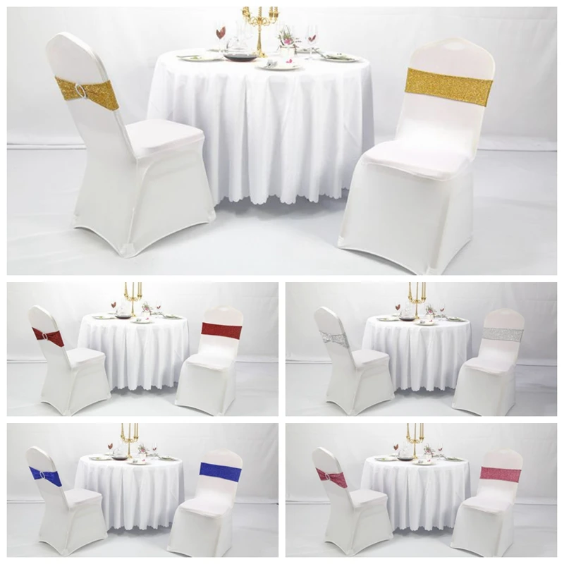 

5 цветов блесток повязка на стул спандекс стул пояс галстук бабочка с пряжкой для Банкетный чехол на стул свадебное украшение