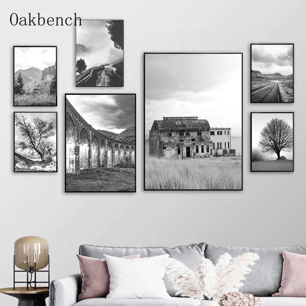

Black And White Wall Poster Landscape Painting Road Tree Canvas Art Print Nordic Posters And Prints Living Room Decoration