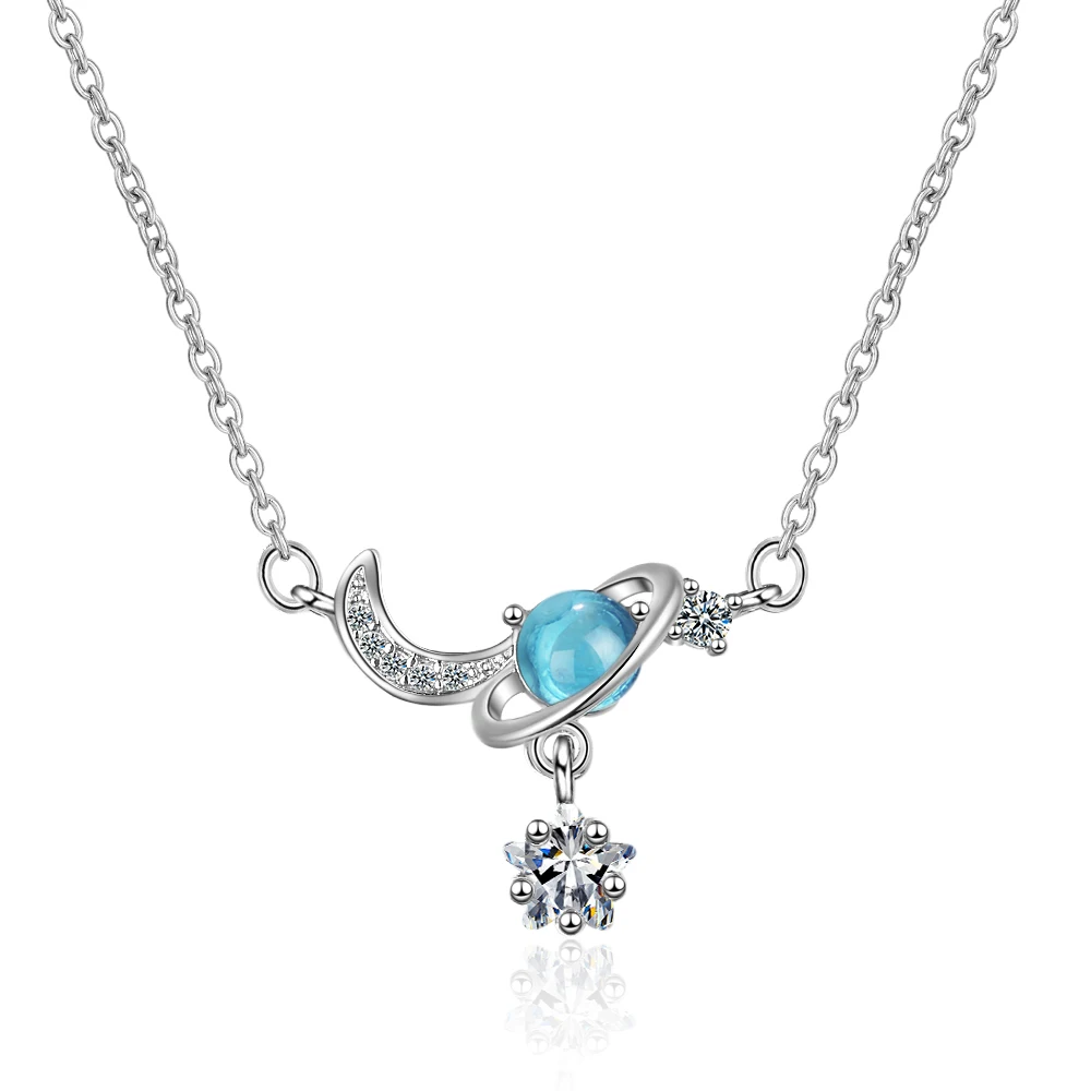 

Todorova Fashion Charm Women Moon Star Necklaces Jewelry Blue Crystal Choker Necklaces Pendants For Women Girls Gifts Colar