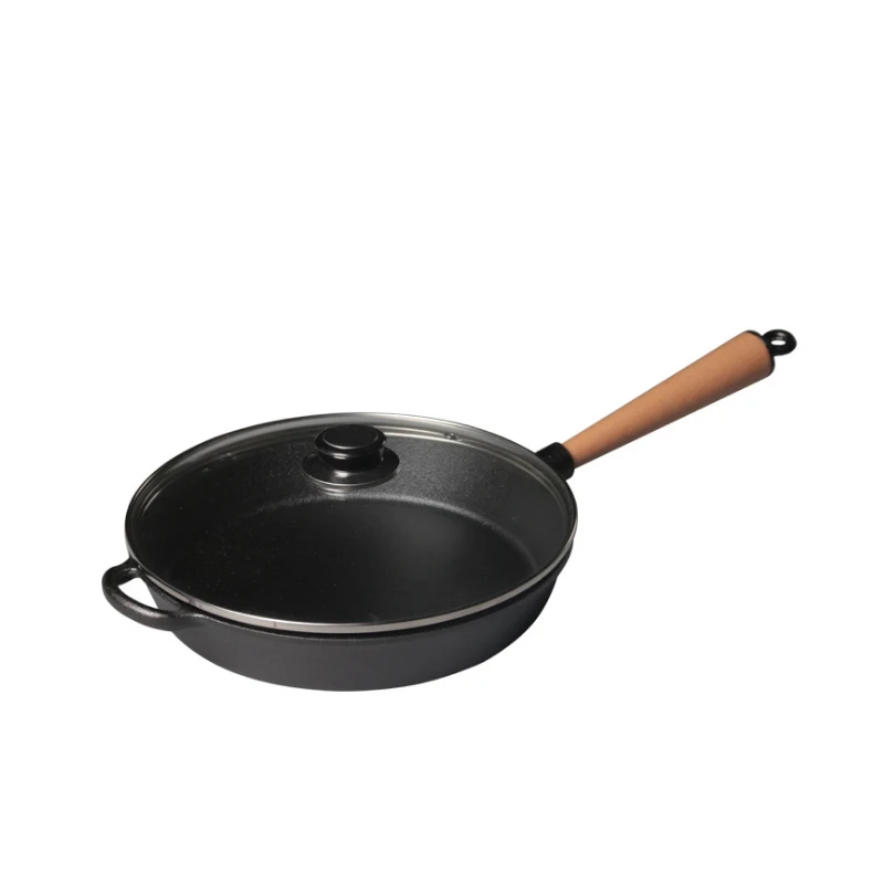 26cm Cast Iron Frying Pan Steak Skillet with Wooden Handle Hot Selling 3pieces Cookware Set | Pans