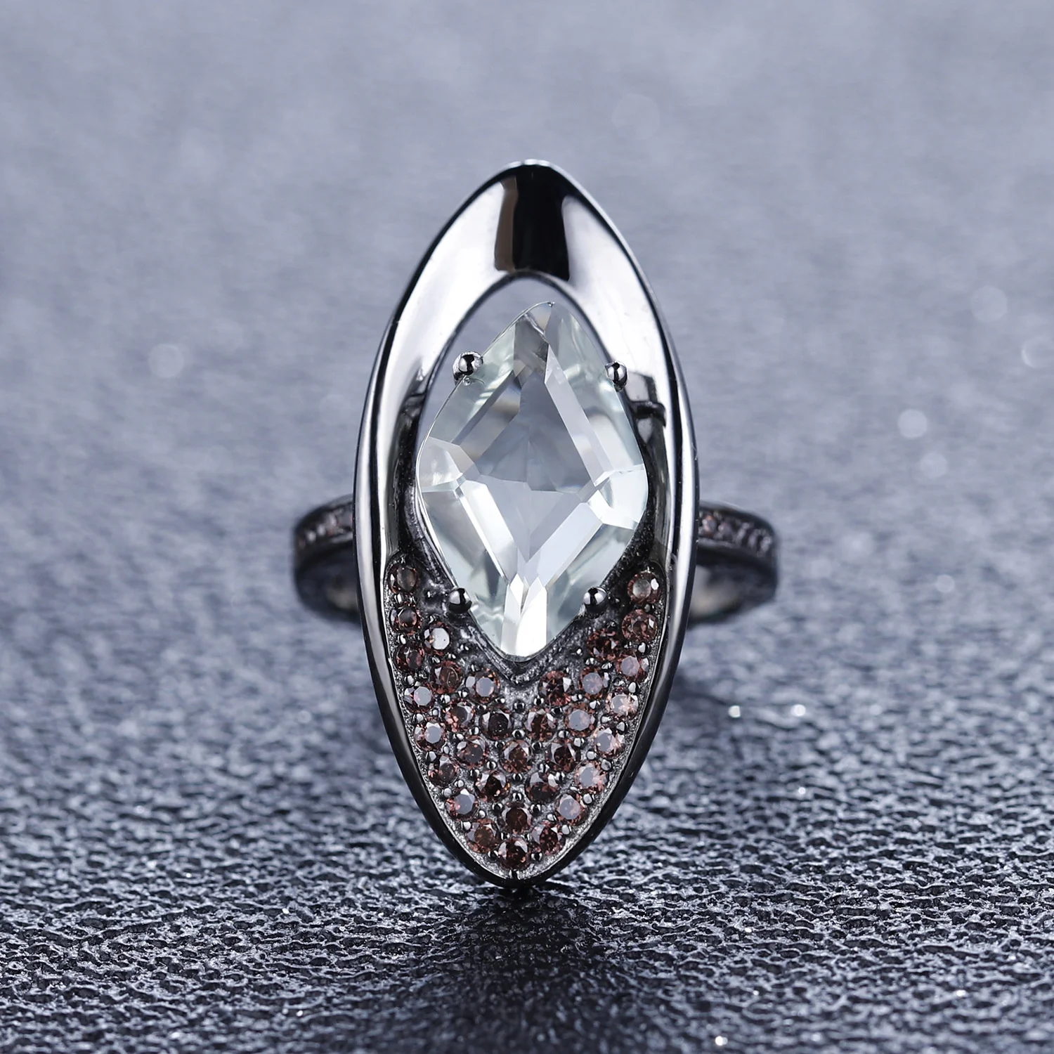 

Natural Smoky Quartz Gemstone Oval Finger Ring 925 Sterling Sliver Geometric Vintage Gothic Rings For Women jewelry