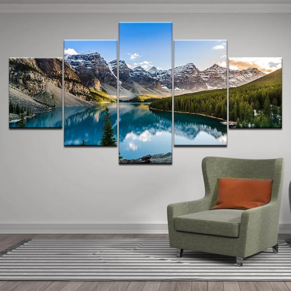 

HD Print Paintings Canvas Home Decor Moraine Lake Sunset Mountain Clouds Forest River Nature Landscape Posters Wall Art Pictures