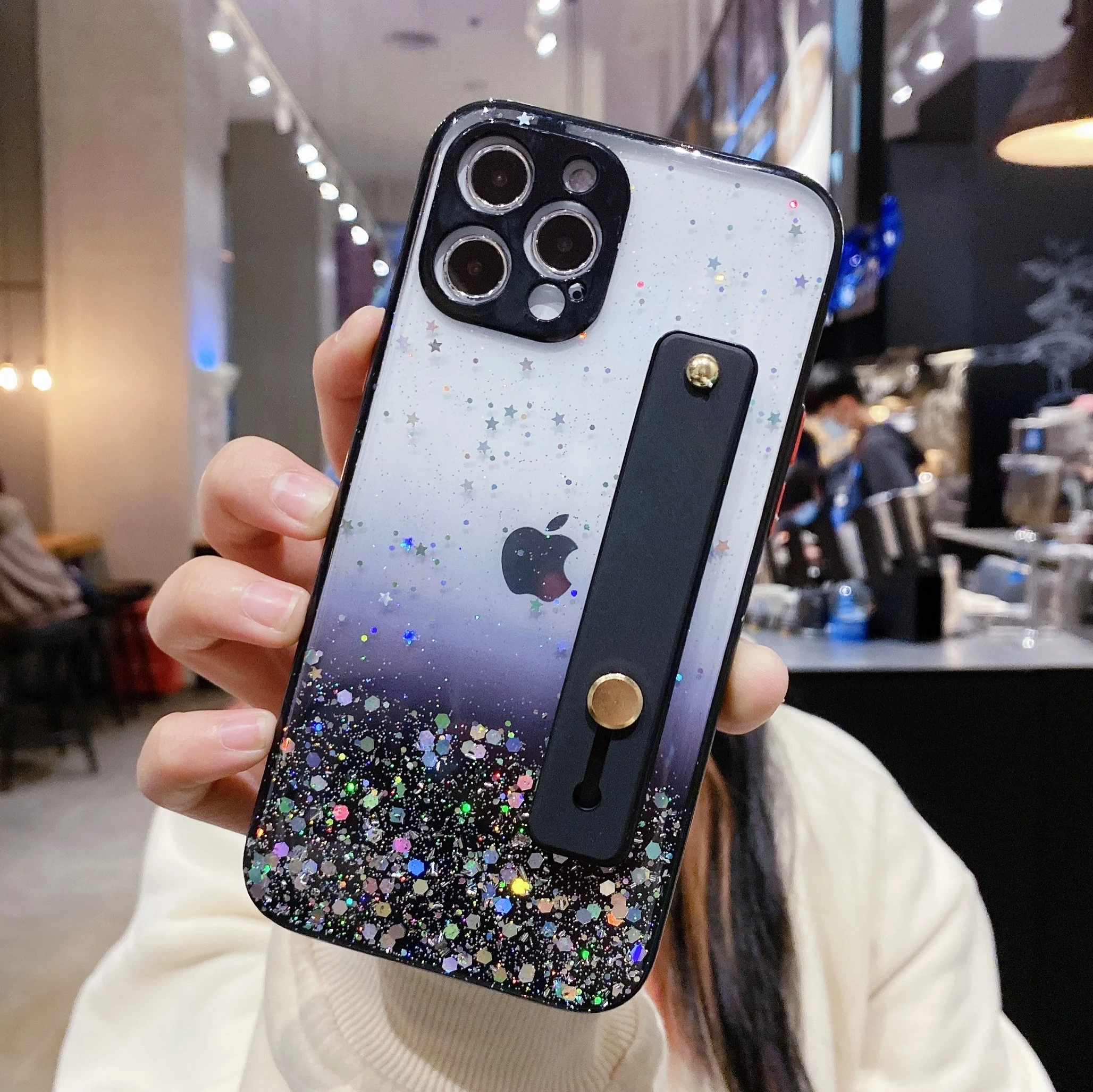 

Wristband Lanyard Clear Glitter Phone Case for IPhone 12 Pro 11 Pro Max XS Max XR X 7 8 Plus 12 Gradient Rainbow Sequins Coque