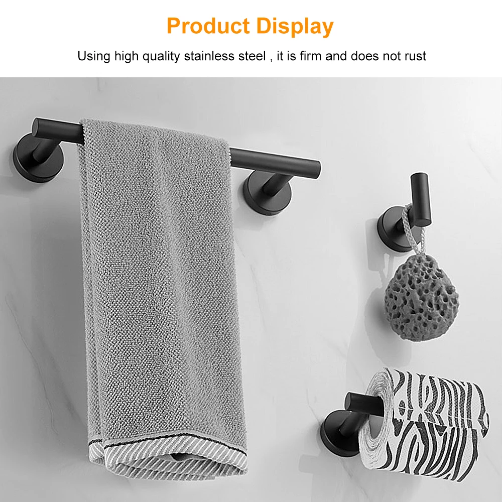 

2021 8pcs Bathroom Hardware Set Stainless Steel Matte Black Double Towel Bar Bathroom Towel Rack Bathroom Accessories Towel Ring