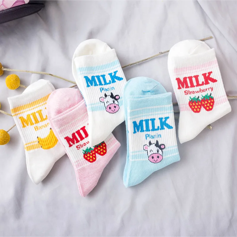 

Women Socks Funny Cow Print White Cartoon Calcetines Cozy Harajuku Skarpetki Damskie Cute Animal Chaussettes Kawaii Happy Sock