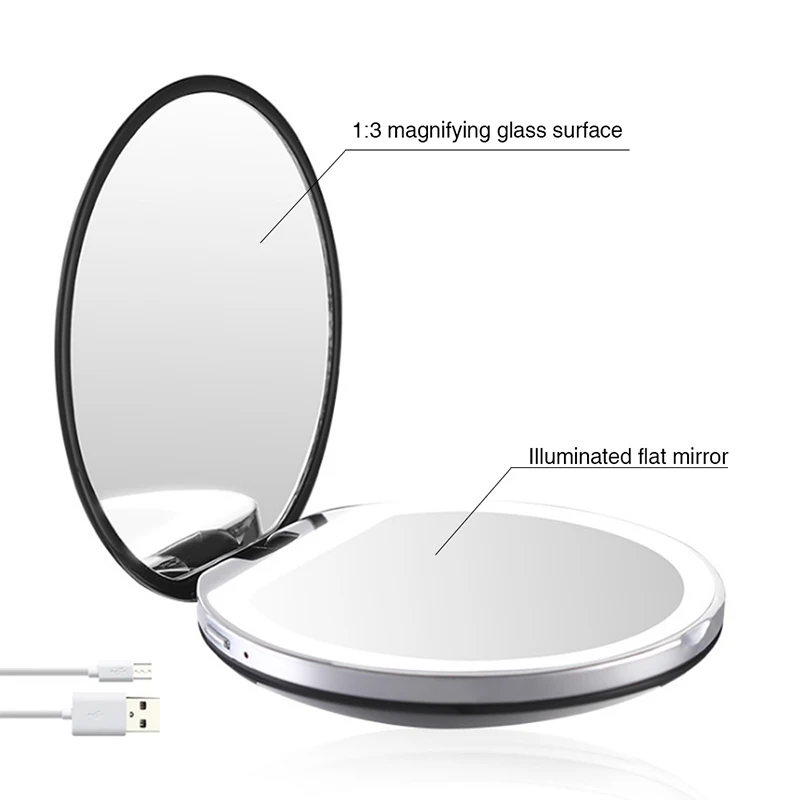 

5 Color 3X Magnifying Lighted Makeup Mirror Light Mini Round Portable LED Make Up Mirror Sensing USB Chargeable Makeup Mirror